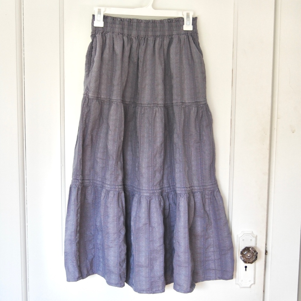 Universal Thread Tiered Midi A-Line Skirt w/ Embroidery